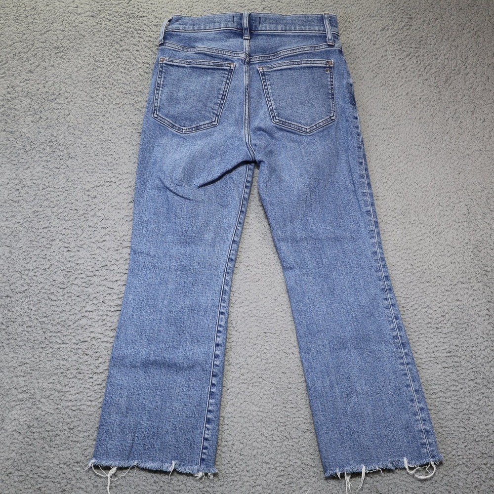 Madewell Mid-Rise Kick Out Jeans Blue Raw Hem Cropped Flare Denim 27 - Picture 10 of 11